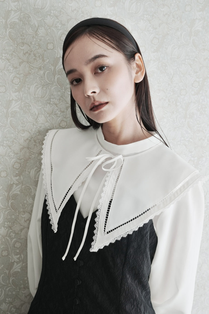 falling collar high neck blouse