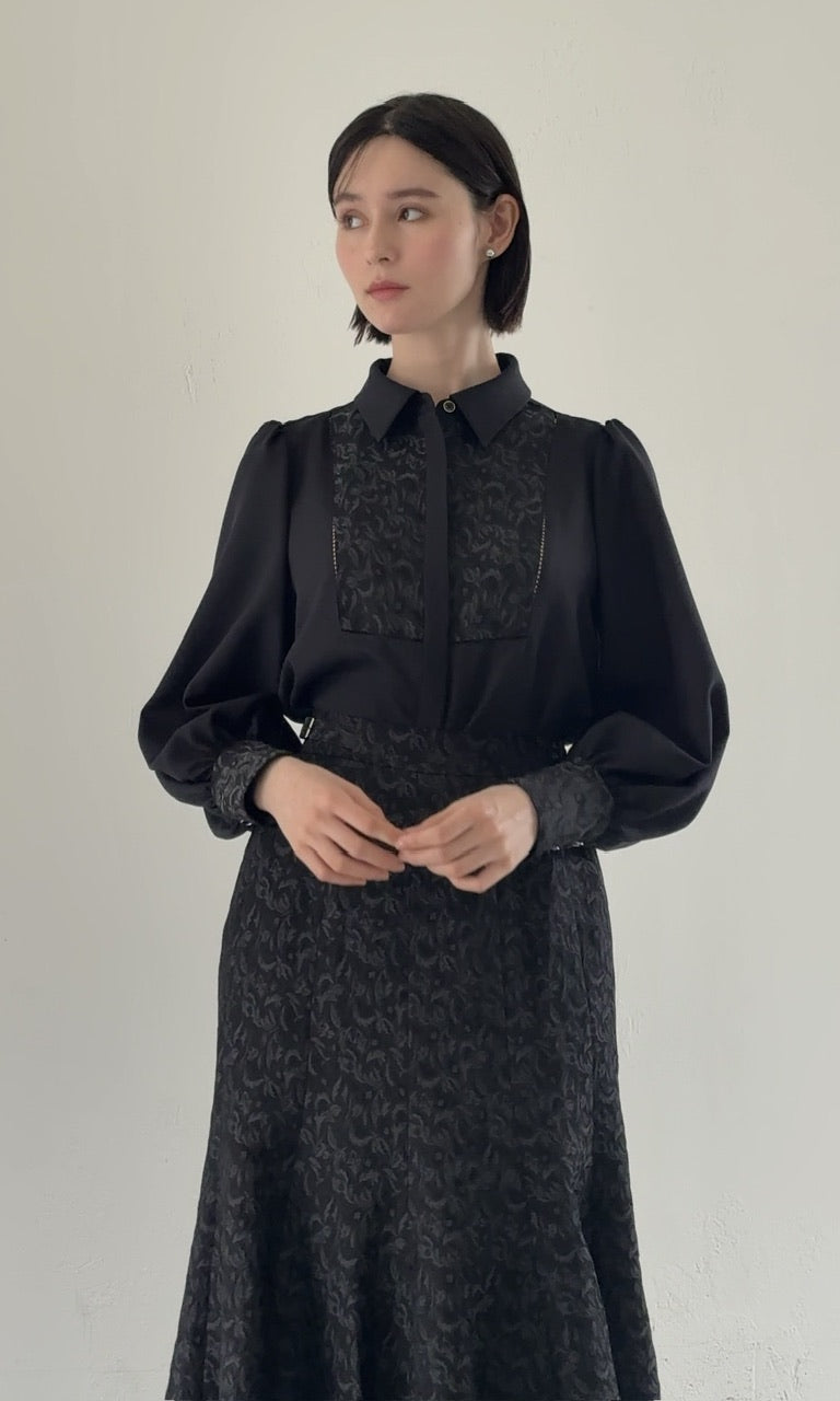 【予約商品】botanical jacquard blouse /  black