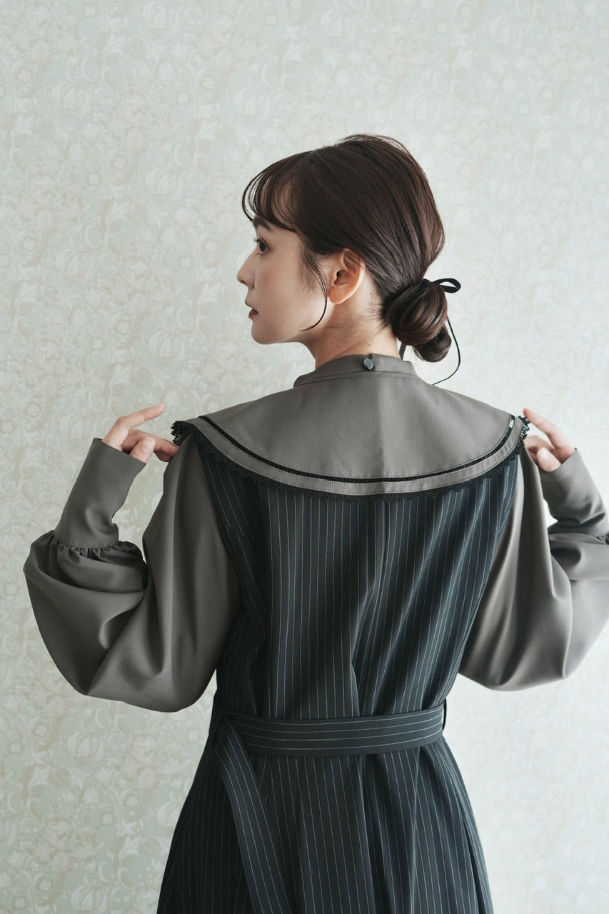 falling collar high neck blouse【予約商品】