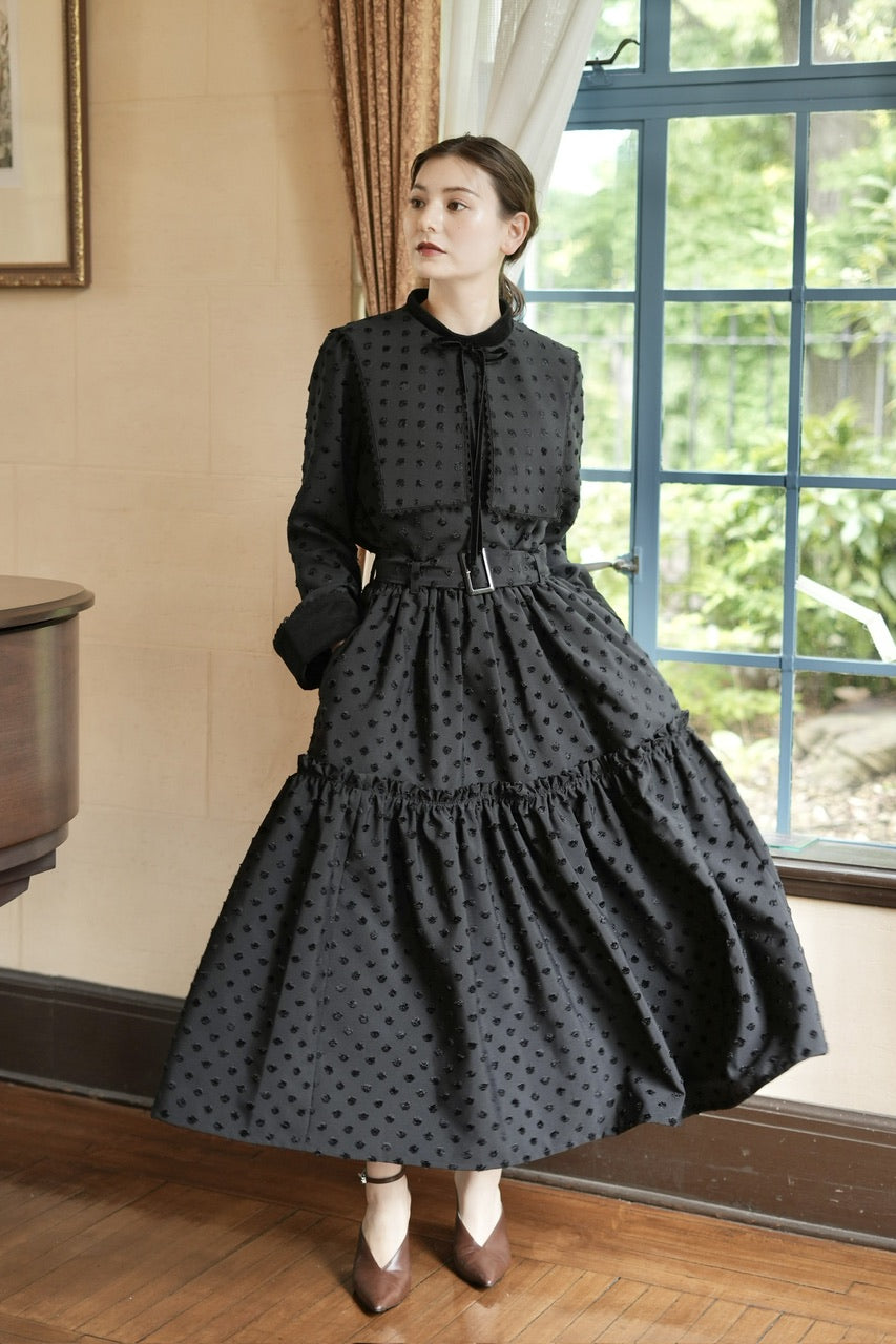 〈 Fleur 〉 gather tiered skirt / black