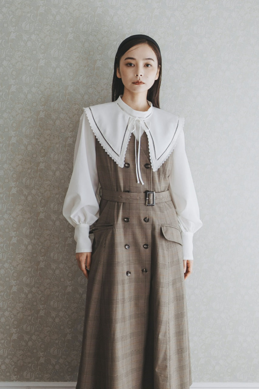 Ruimeme tweed gilet dress ブラウス付き double breasted gilet dress