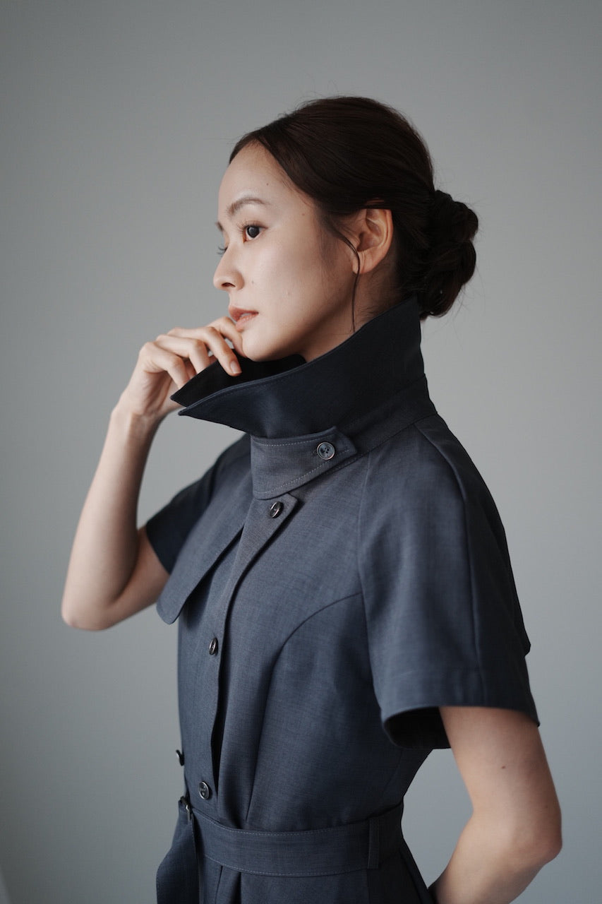 Trench flare dress / charcoal