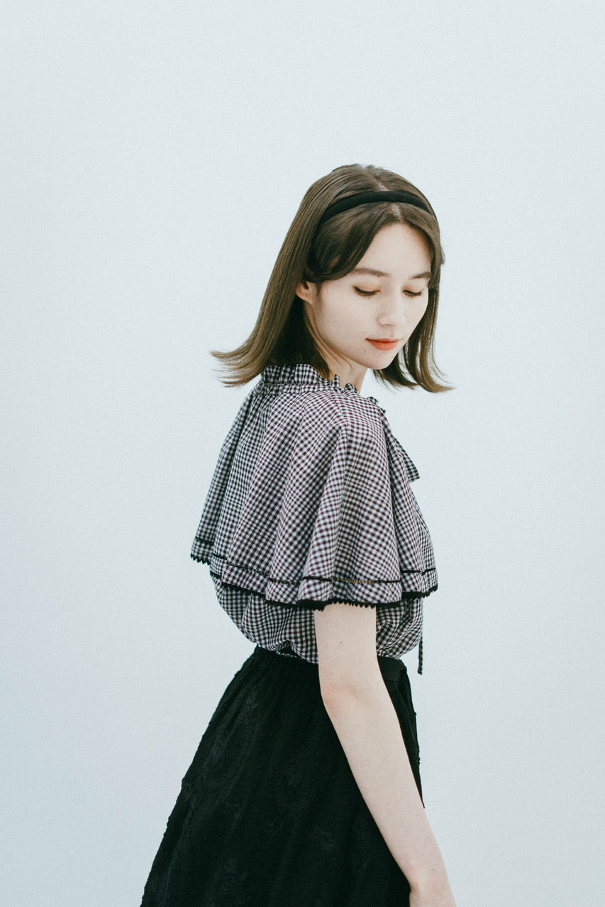 gingham check cape blouse