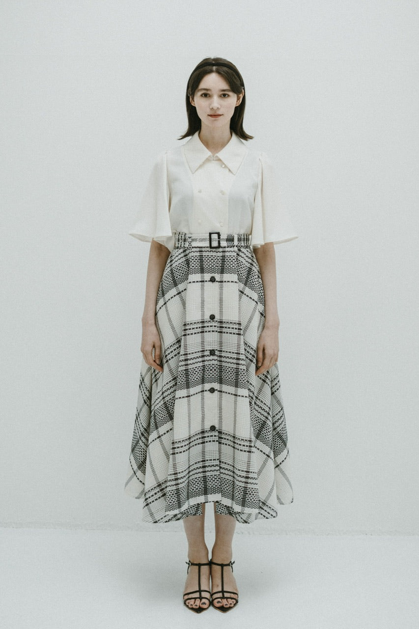 block tile check circular skirt