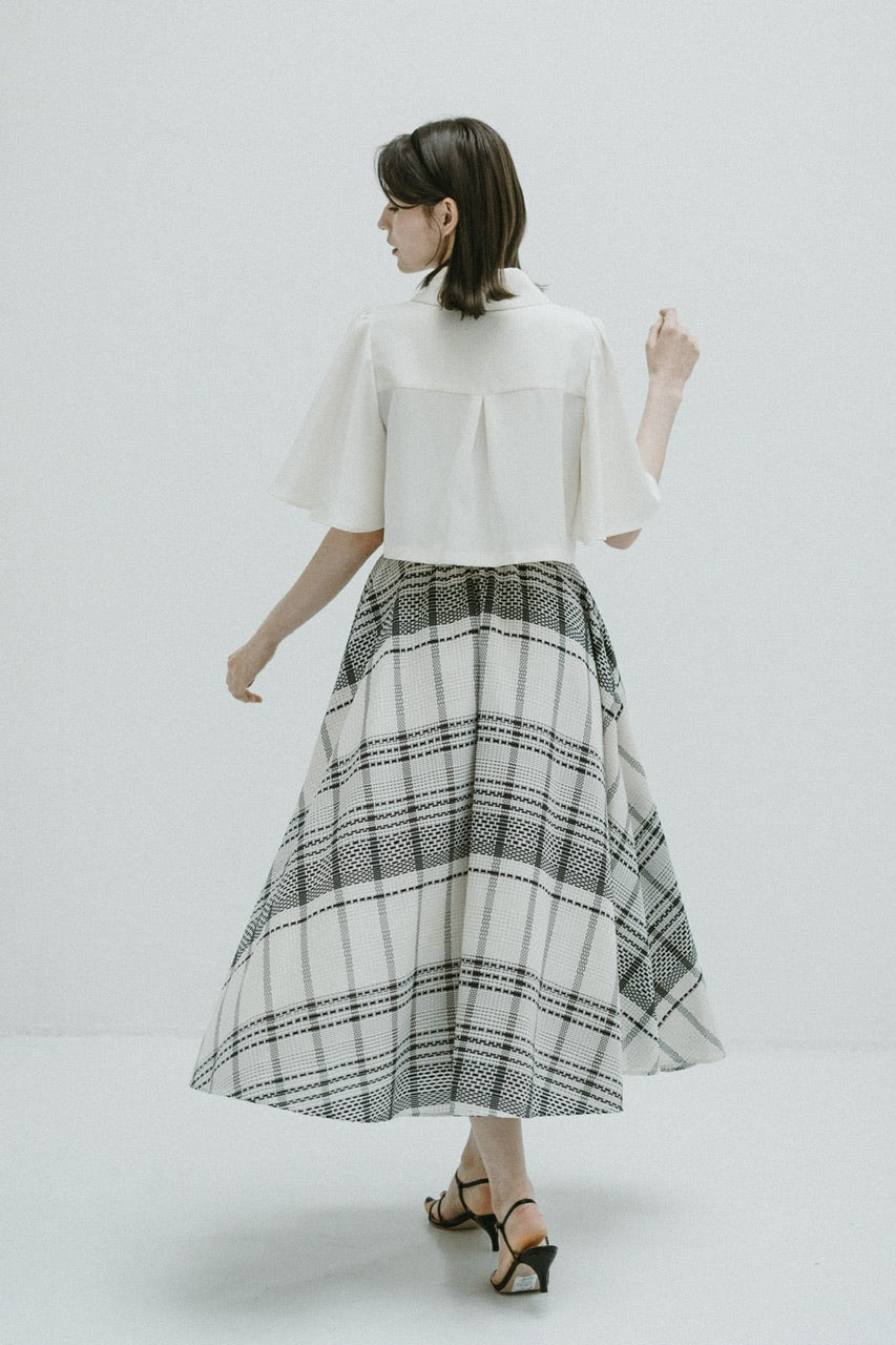 block tile check circular skirt