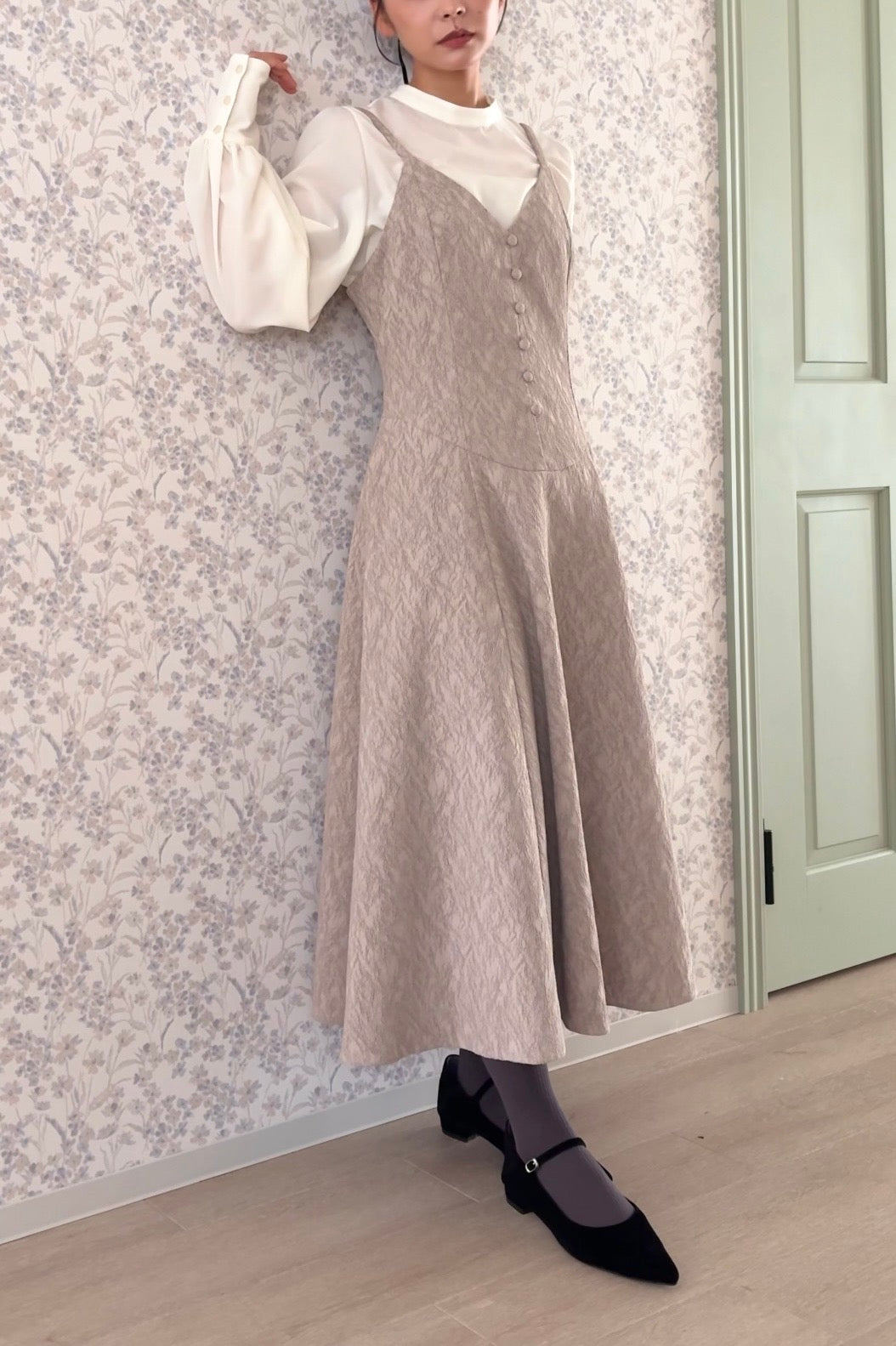 basque waist jacquard camisole dress