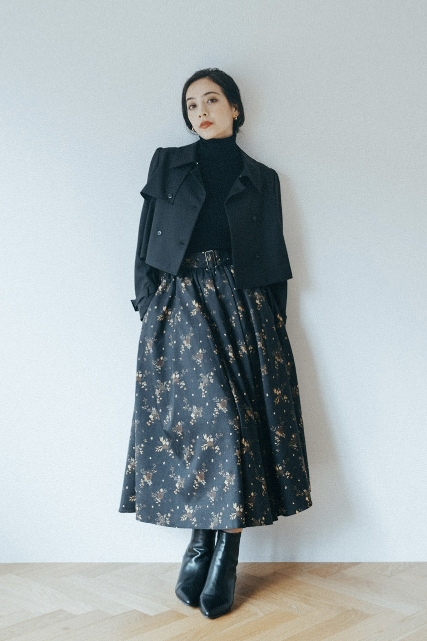 "Antique Flower" tuck gather skirt