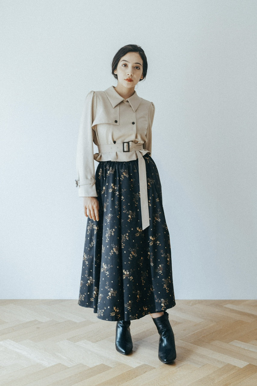 "Antique Flower" tuck gather skirt