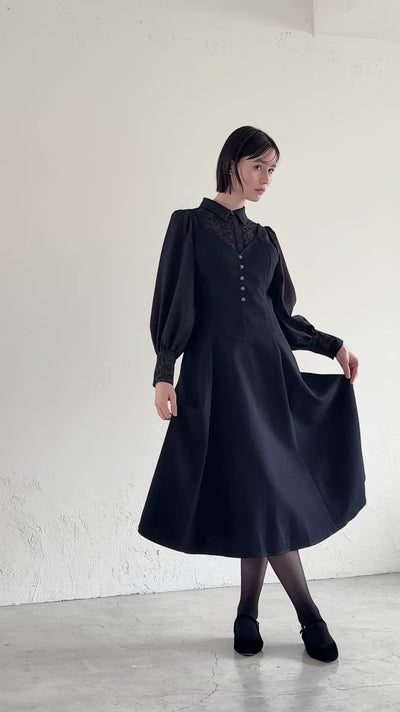 予約商品】basque waist tweed camisole dress / navy