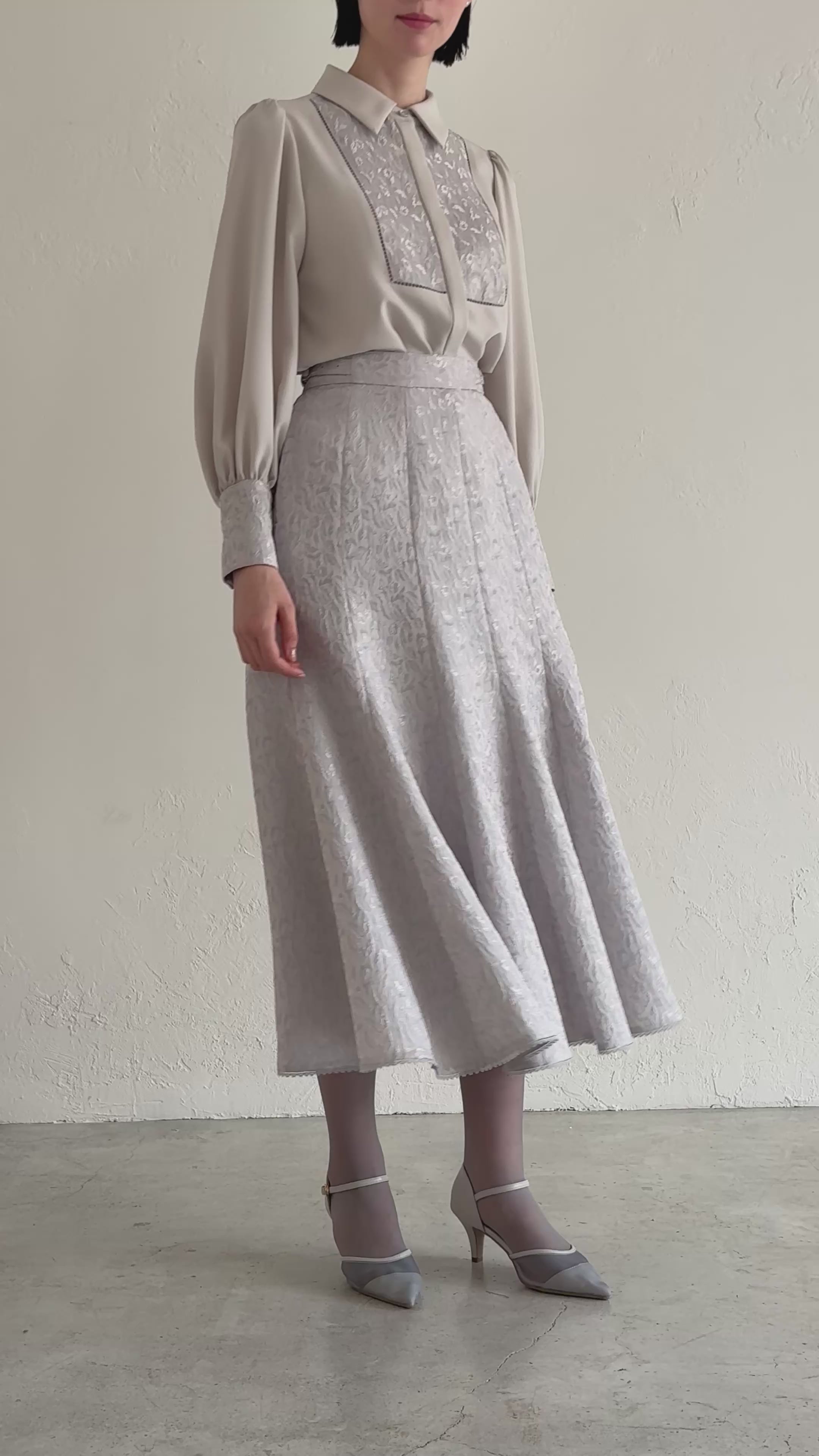 予約商品】botanical jacquard semi-mermaid skirt / ice gray