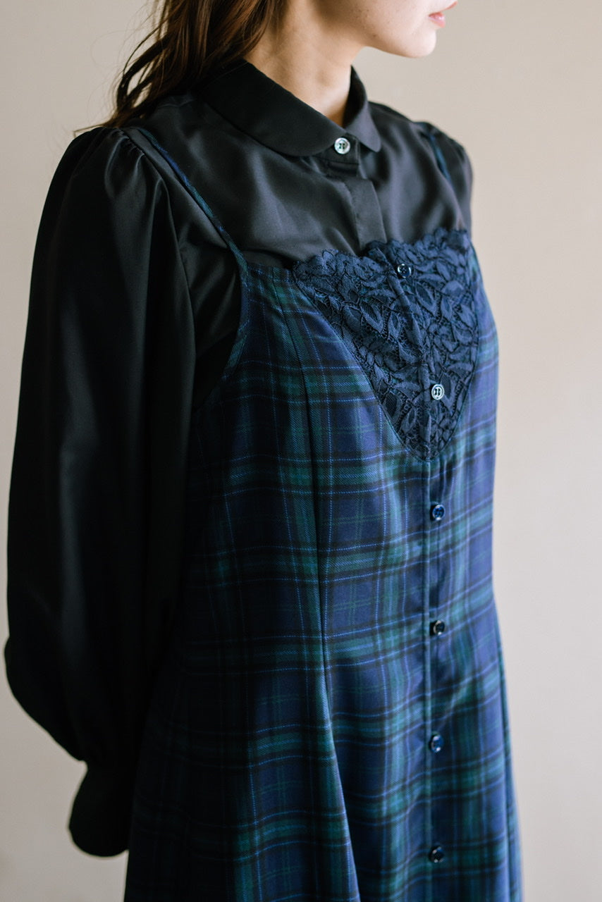camisole flare dress / navy check