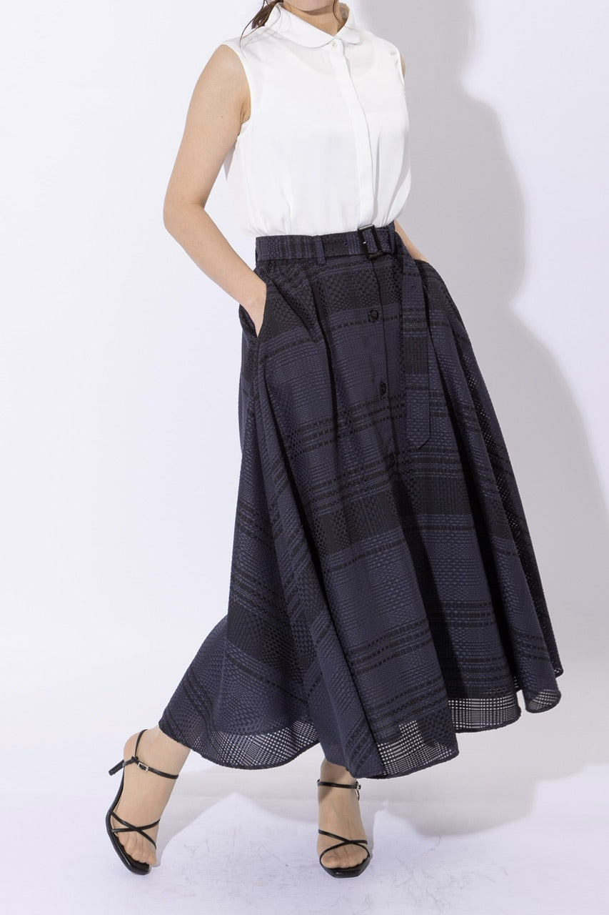 block tile check circular skirt