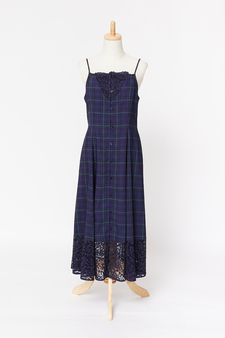camisole flare dress / navy check