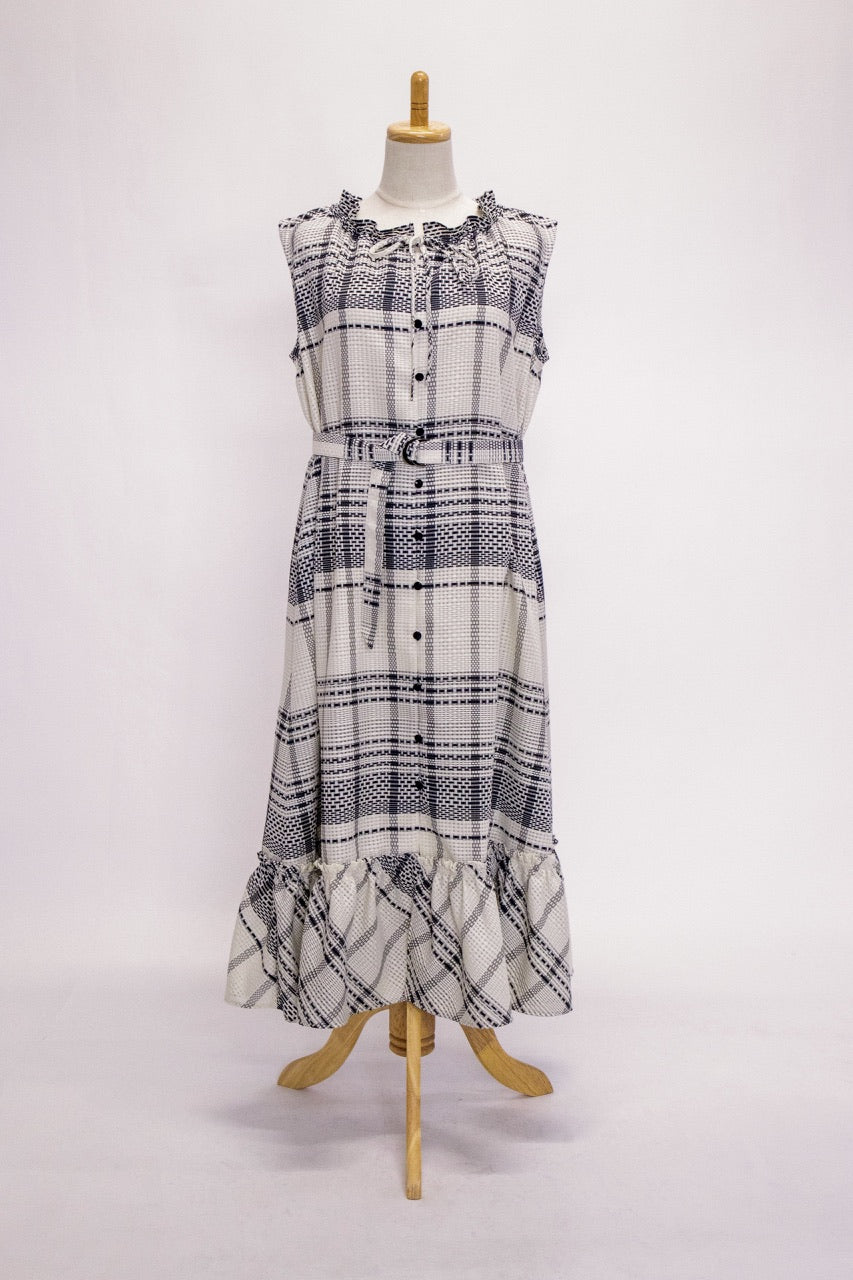 block tile check gather dress