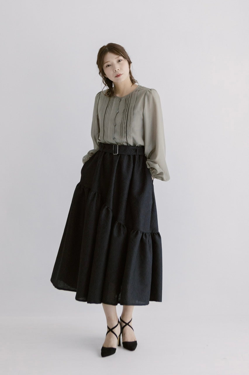 〈Mila〉asymmetry gathered skirt